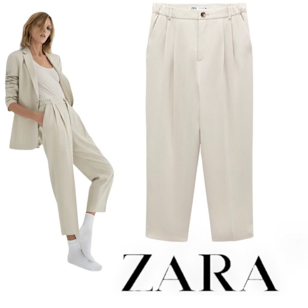 Womens Zara Textured Ankle Pants Stone Color Size‎ Medium